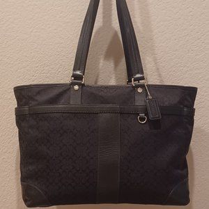 Coach Black on Black Signature C Large Diaper Bag F77156 Emerald Green Interior.